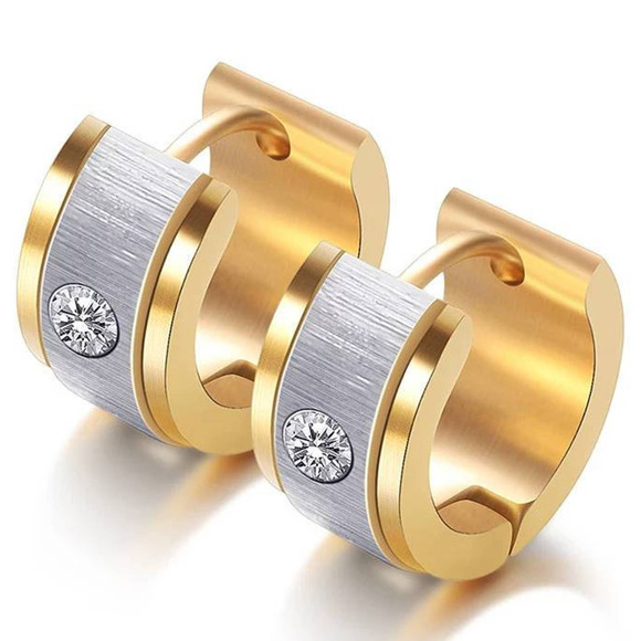 Cubic Zirconia Huggie Hoop Earrings in 14k Gold - Picture 1 of 3